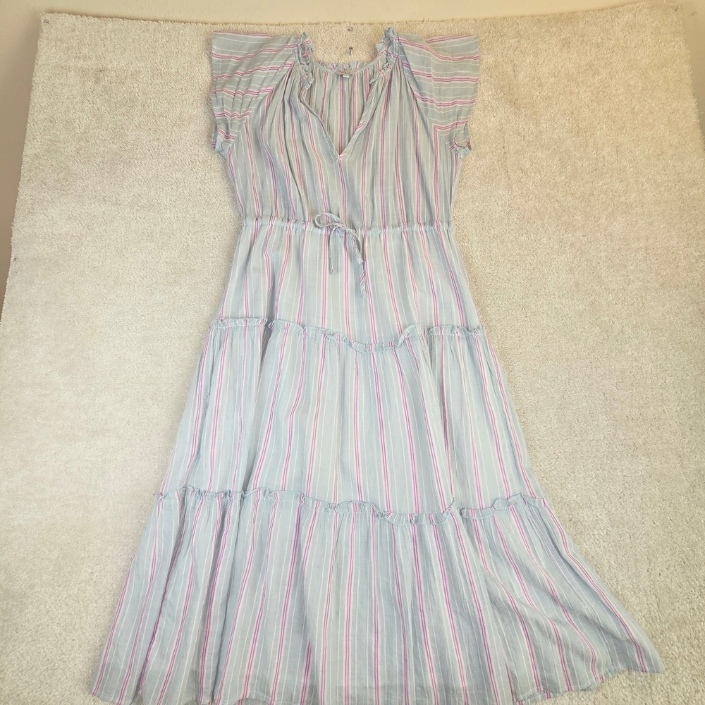 Rails Juni Striped Tiered Midi Dress Blue V-Neck Womens XS